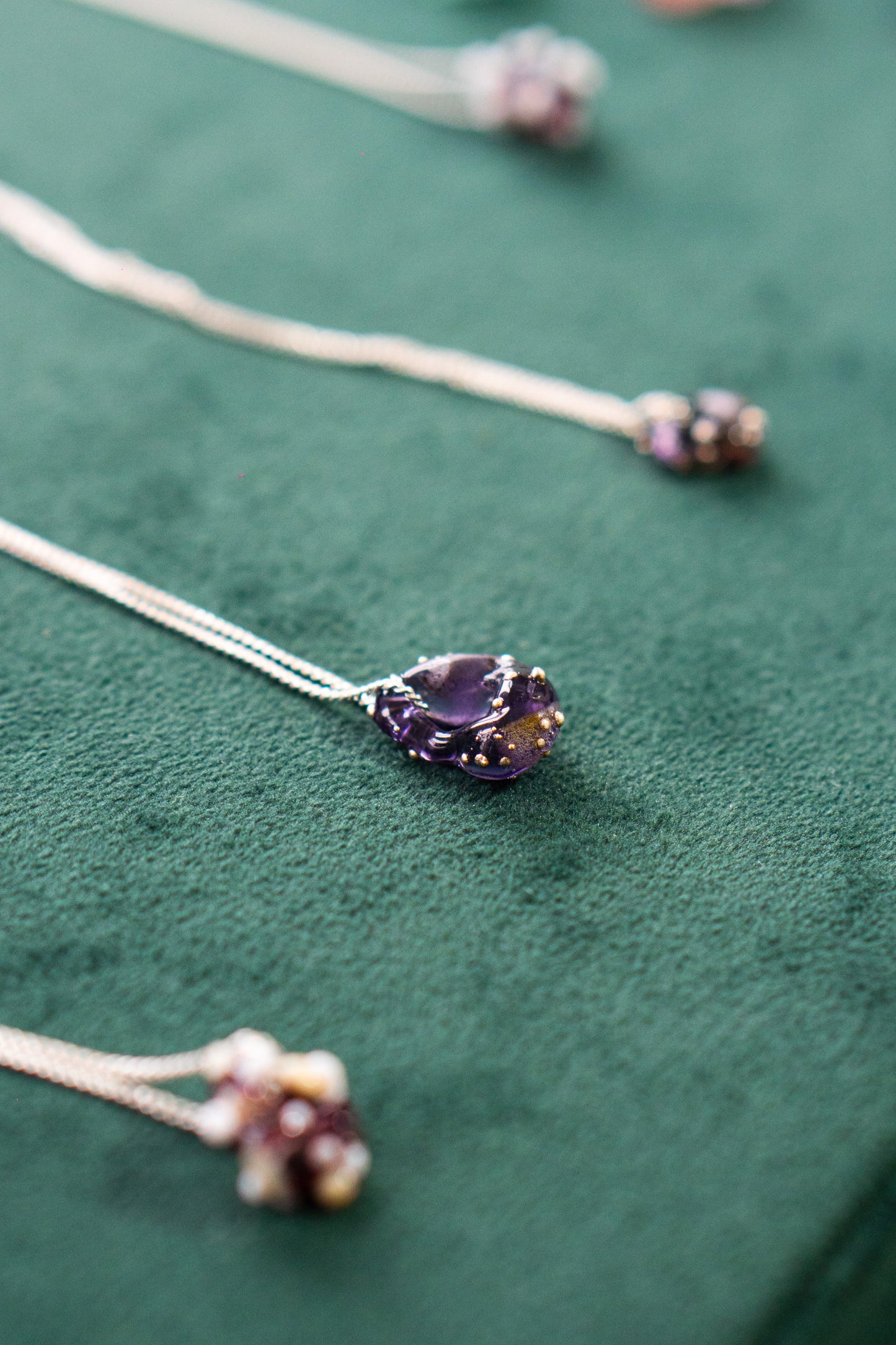 Murano glass purple charm with silver chain lampwork